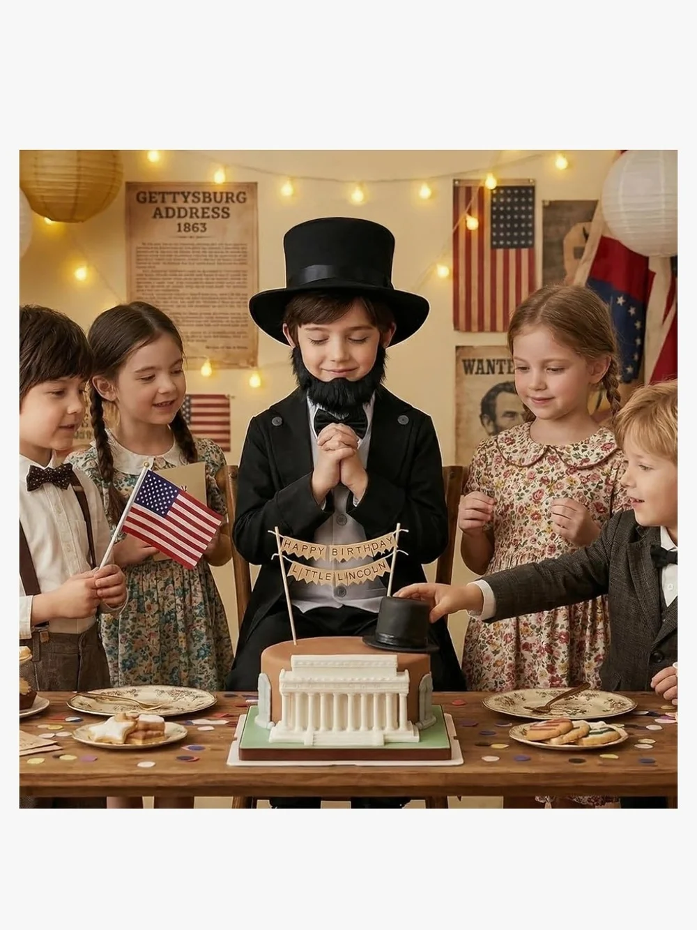 Kids Abraham Lincoln With Gray Vest and Top Hat Size Large 8-10 Year Old